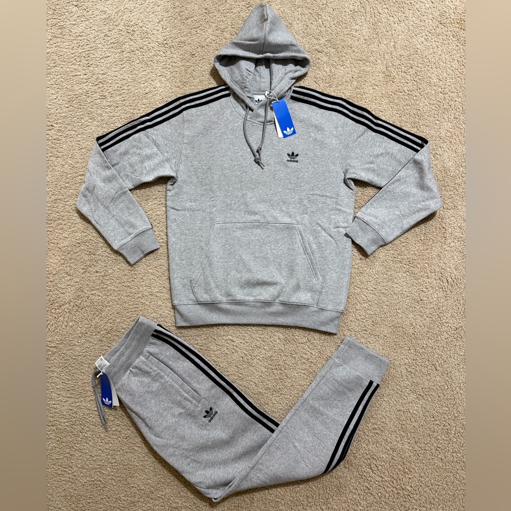 adidas Originals Tracksuit Mens Gray Authentic 2 Piece Set Sweatsuit All Sizes